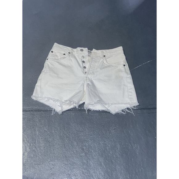 Agolde Shorts Womens 25 White Parker Long High Rise Fly Button Frayed - Picture 2 of 6